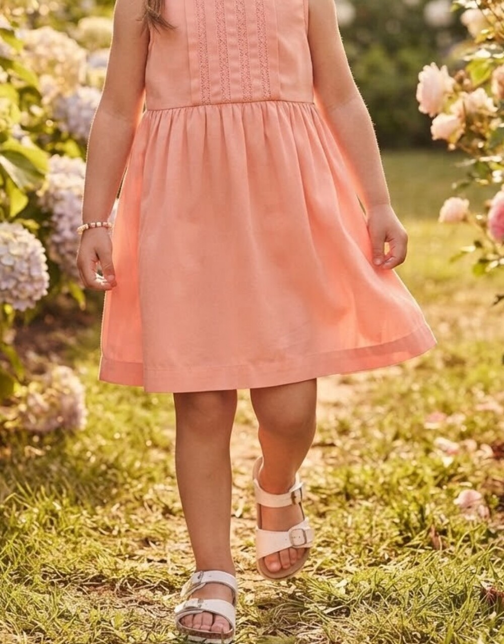 Carter's Casual Baby Girl Peach-Coral Sleeveless Dress w Lace Bodice Sz 24Months